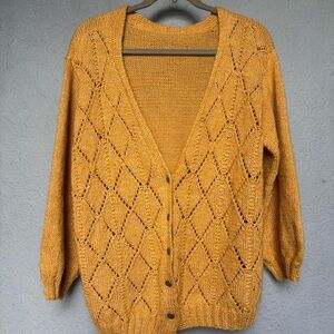 Chic Mustard Open-Knit Cardigan